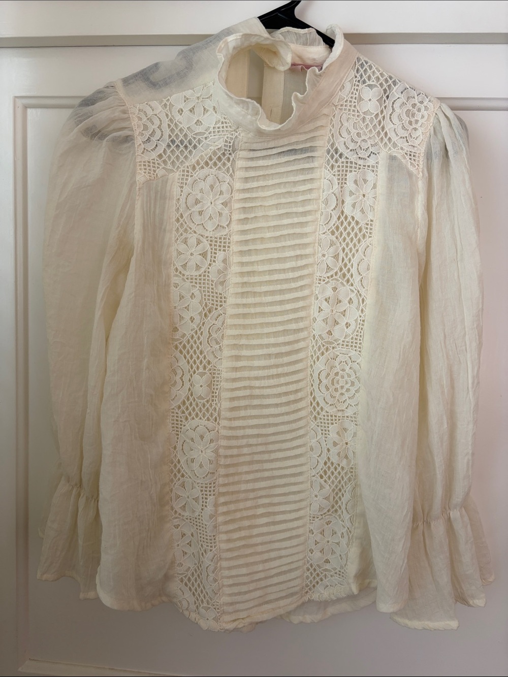 Ivory Lace Pintuck High-Neck Women's Blouse